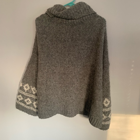 Free People Fair Isle Cowl Neck Sweater Grey M - Picture 2 of 3